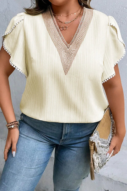 Plus Size V-Neck Petal Sleeve Blouse - Premium Plus Size Shirts from Trendsi - Just $19.96! Shop now at Handbags Specialist Headquarter
