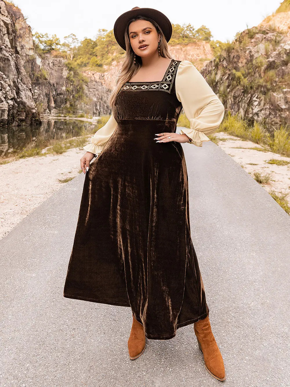 Plus Size Embroidered Square Neck Dress - Premium Dresses from Trendsi - Just $57.99! Shop now at Handbags Specialist Headquarter