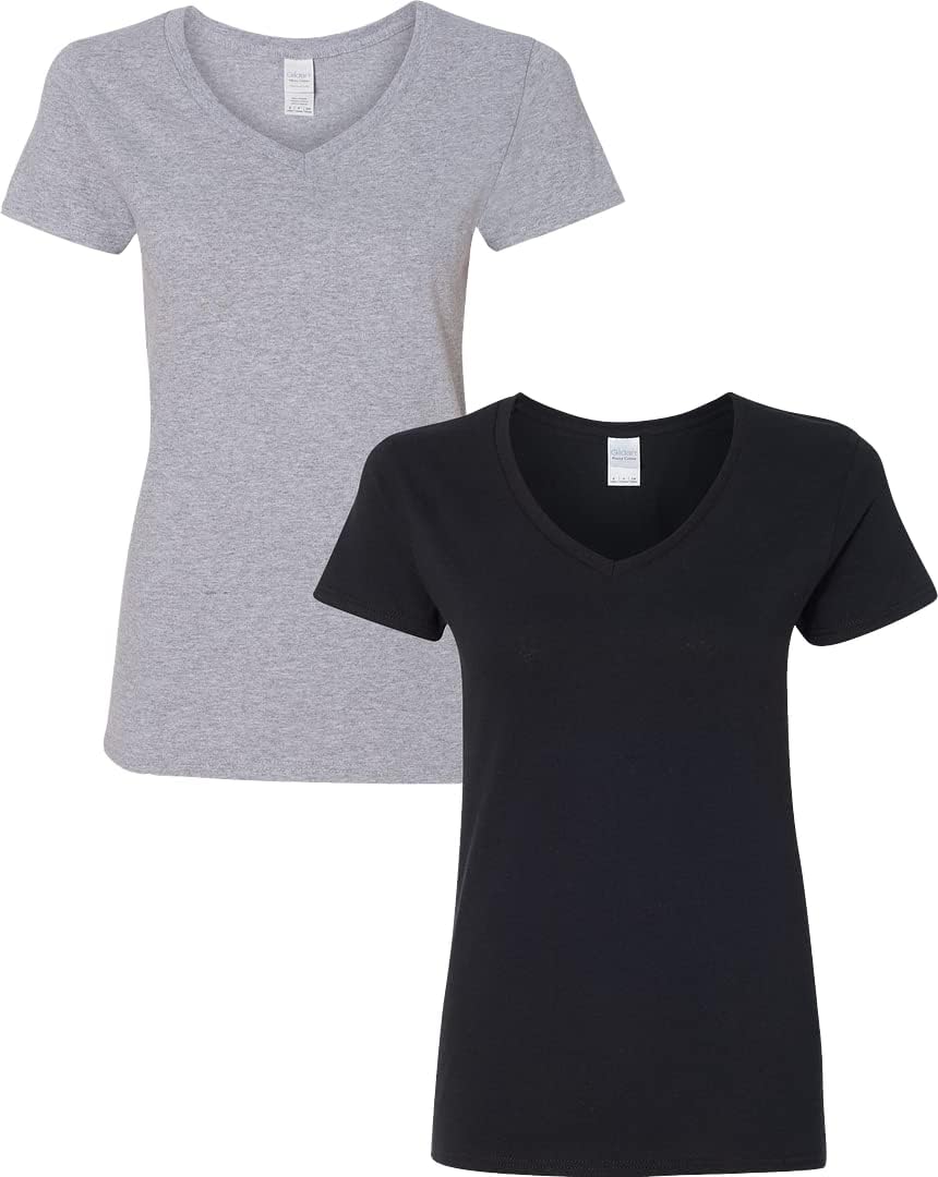 Gildan V-Neck Cotton Tee Duo for Women