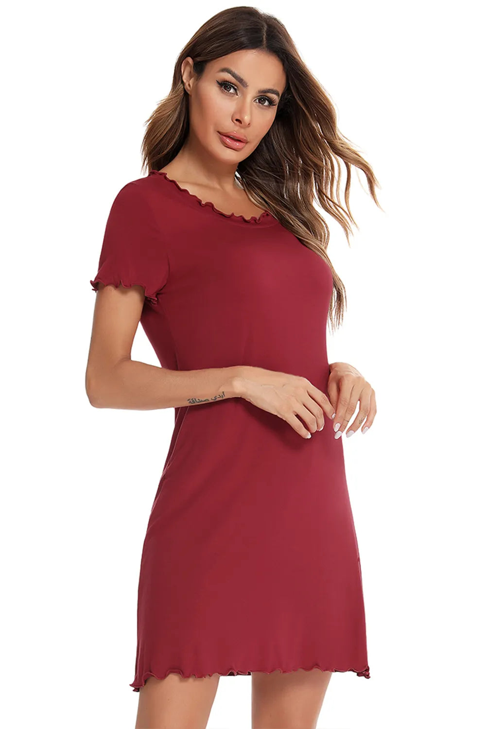 Round Neck Short Sleeve Lounge Dress - Premium Sleepwear from Trendsi - Just $28.99! Shop now at Handbags Specialist Headquarter
