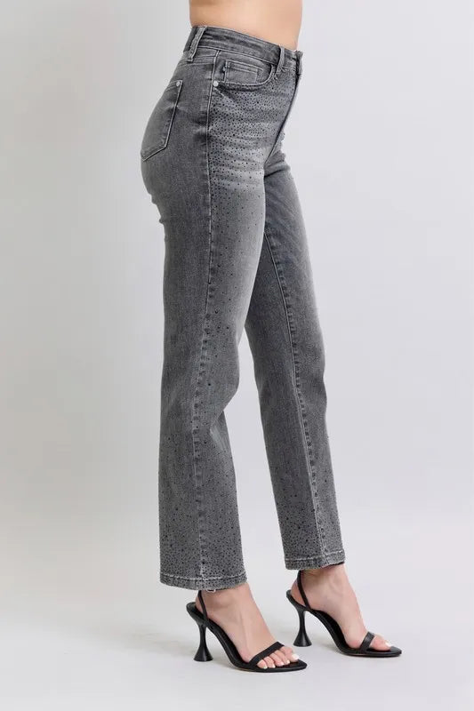 Judy Blue Full Size High Waist Rhinestone Straight Jeans Plus Size - Premium Women / Jeans & Denim from Trendsi - Just $81.99! Shop now at Handbags Specialist Headquarter