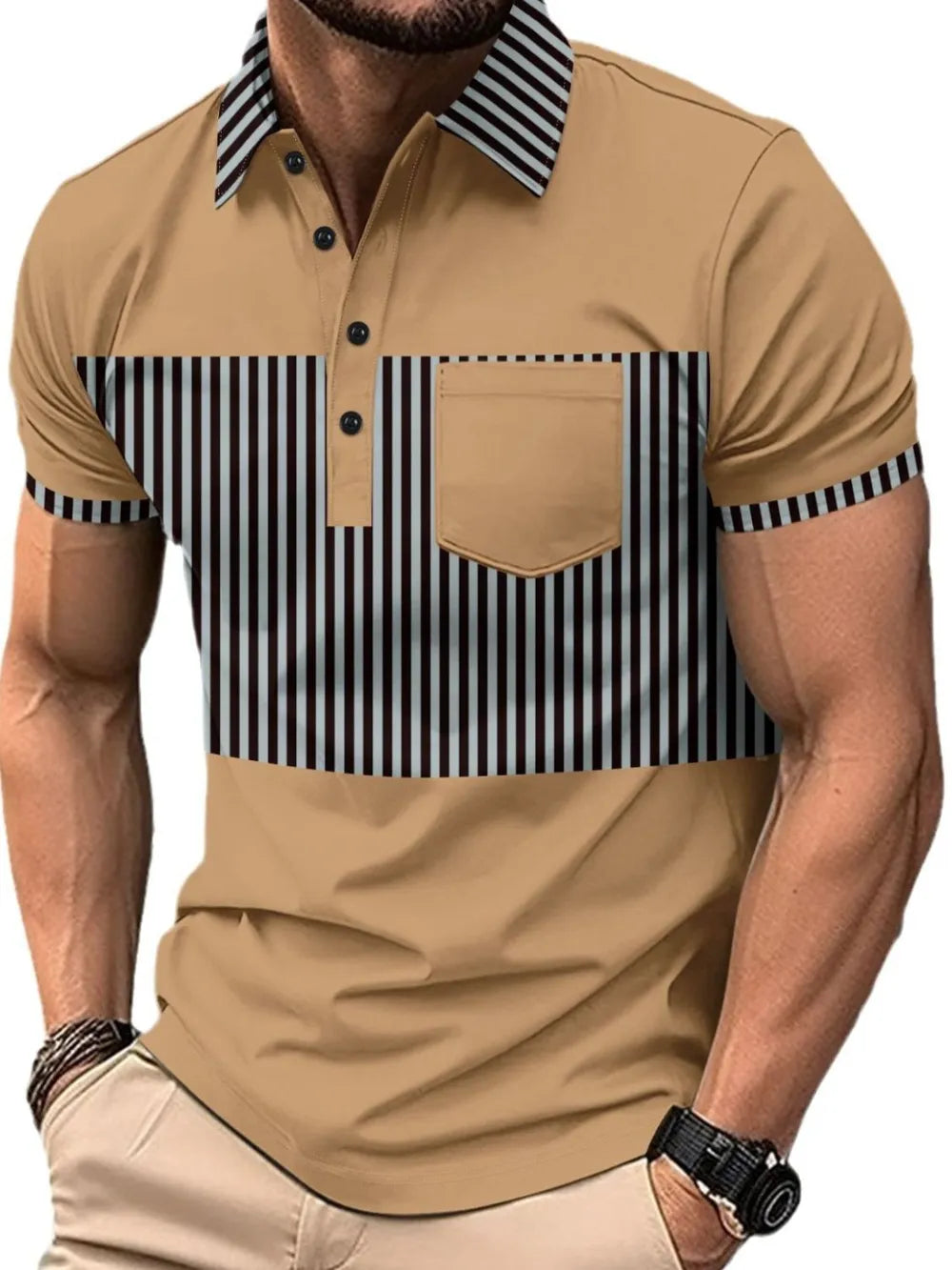 Men's Full Size Collared Contrast Striped Polo Plus Size - Premium Men's Polo shirt from Trendsi - Just $29.99! Shop now at Handbags Specialist Headquarter