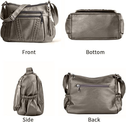 ELDA Chic Crossbody: Soft PU Leather Multi-Pocket Bag