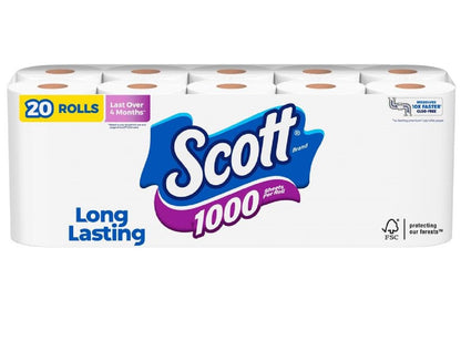 Scott 1000 Toilet Paper, 32 Rolls, Septic-Safe, 1-Ply Toilet Tissue
