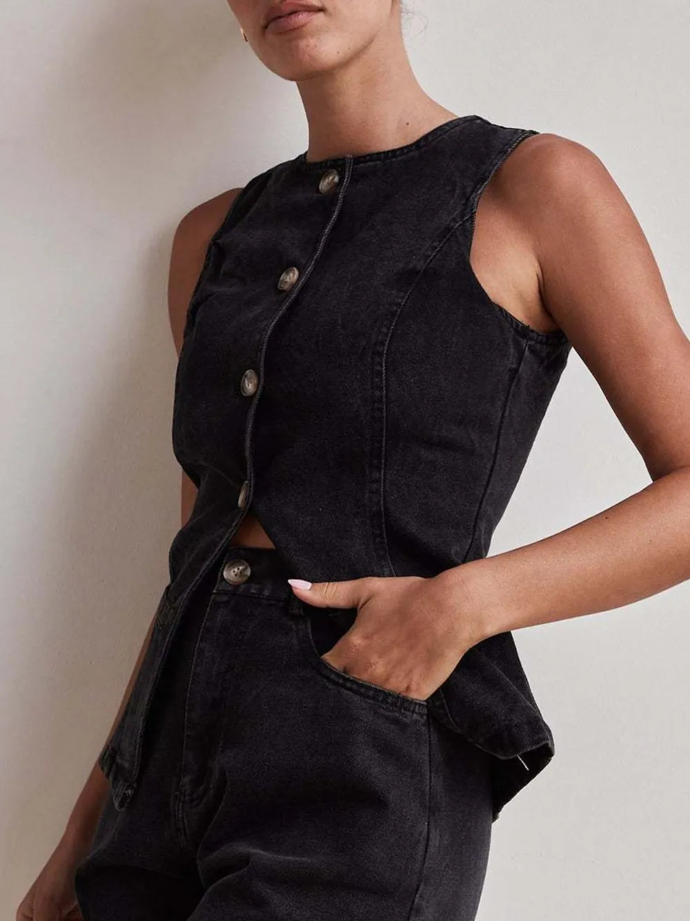 Button Down Denim Vest - Premium Women / Jeans & Denim from Trendsi - Just $34.56! Shop now at Handbags Specialist Headquarter