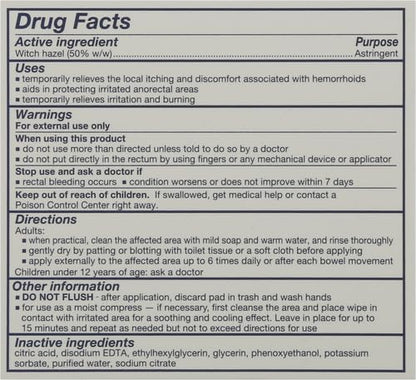 Soothing Witch Hazel Pads for Sensitive Relief, 100 Count