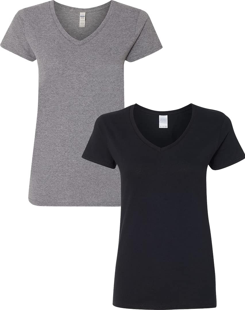 Gildan V-Neck Cotton Tee Duo for Women
