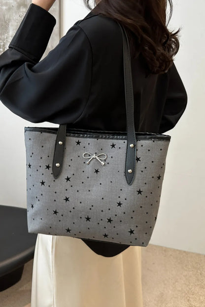 Bow Trim Polyester Tote Bag - Premium Tote Bag from Trendsi - Just $39.99! Shop now at Handbags Specialist Headquarter