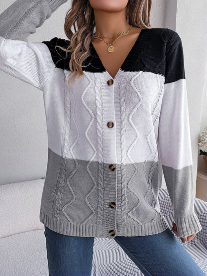DualTone Cozy Button-Up Sweater