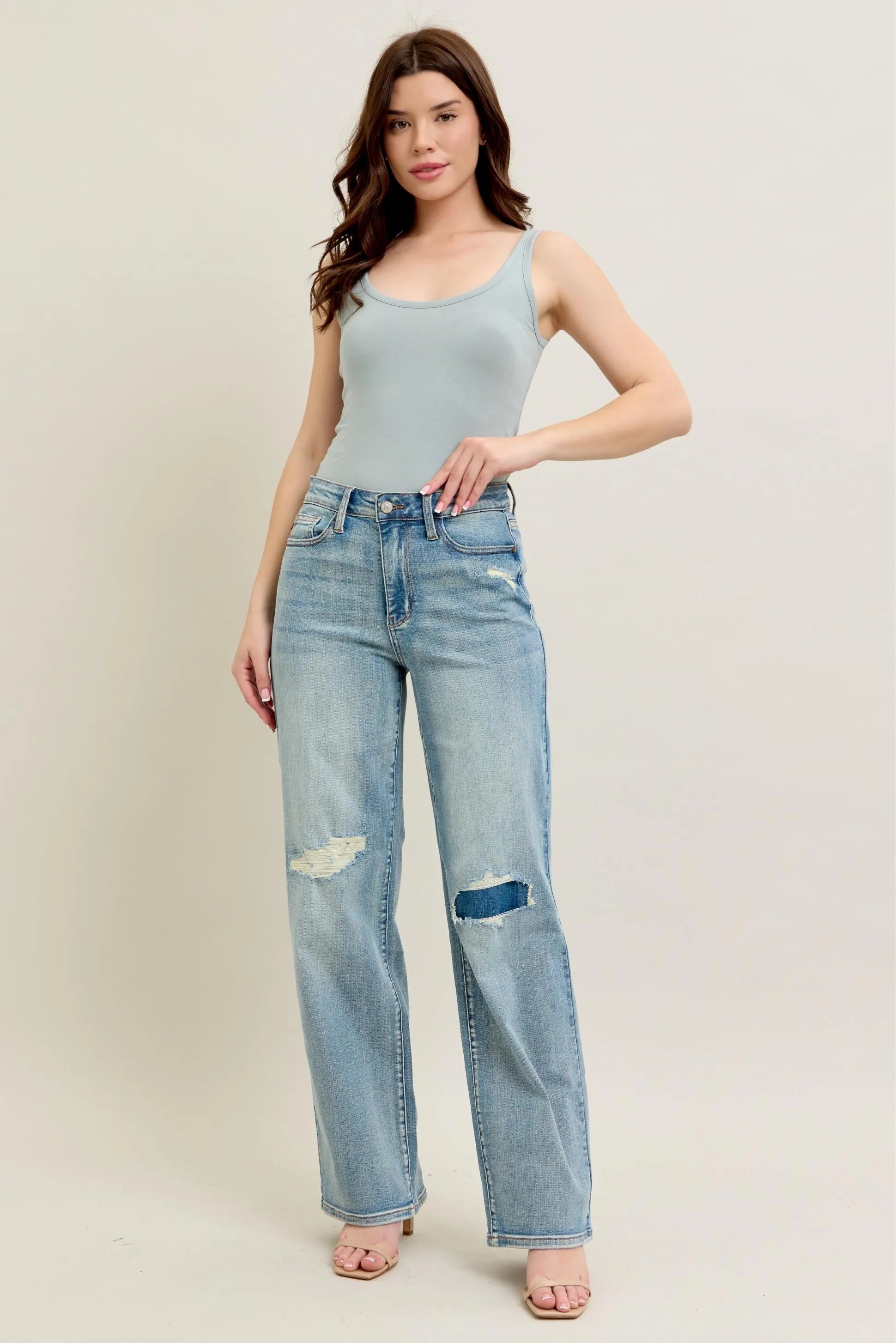 Judy Blue Full Size Hw Destroy & Knee Patch Straight Jeans Plus Size - Premium Women / Jeans & Denim from Trendsi - Just $71.99! Shop now at Handbags Specialist Headquarter