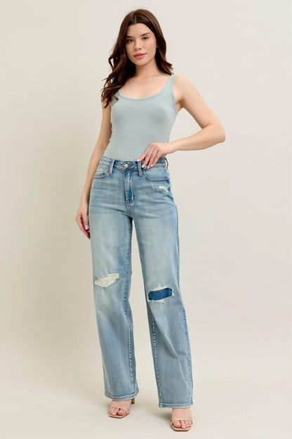 Judy Blue Full Size Hw Destroy & Knee Patch Straight Jeans Plus Size - Premium Women / Jeans & Denim from Trendsi - Just $71.99! Shop now at Handbags Specialist Headquarter