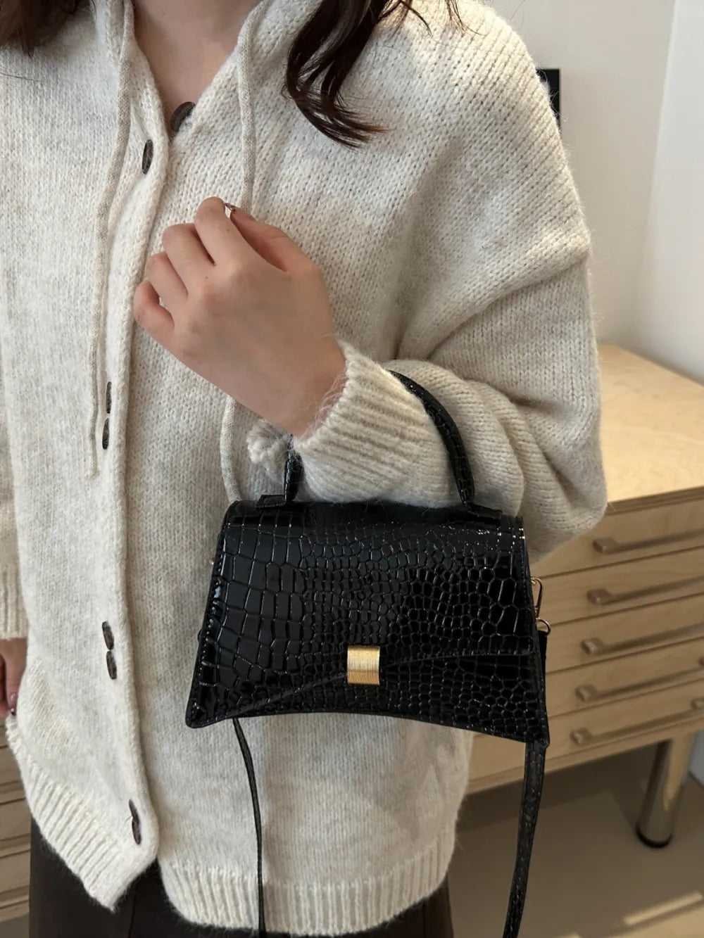 Solid Color PU Leather Handbag - Premium handbags from Trendsi - Just $21.99! Shop now at Handbags Specialist Headquarter