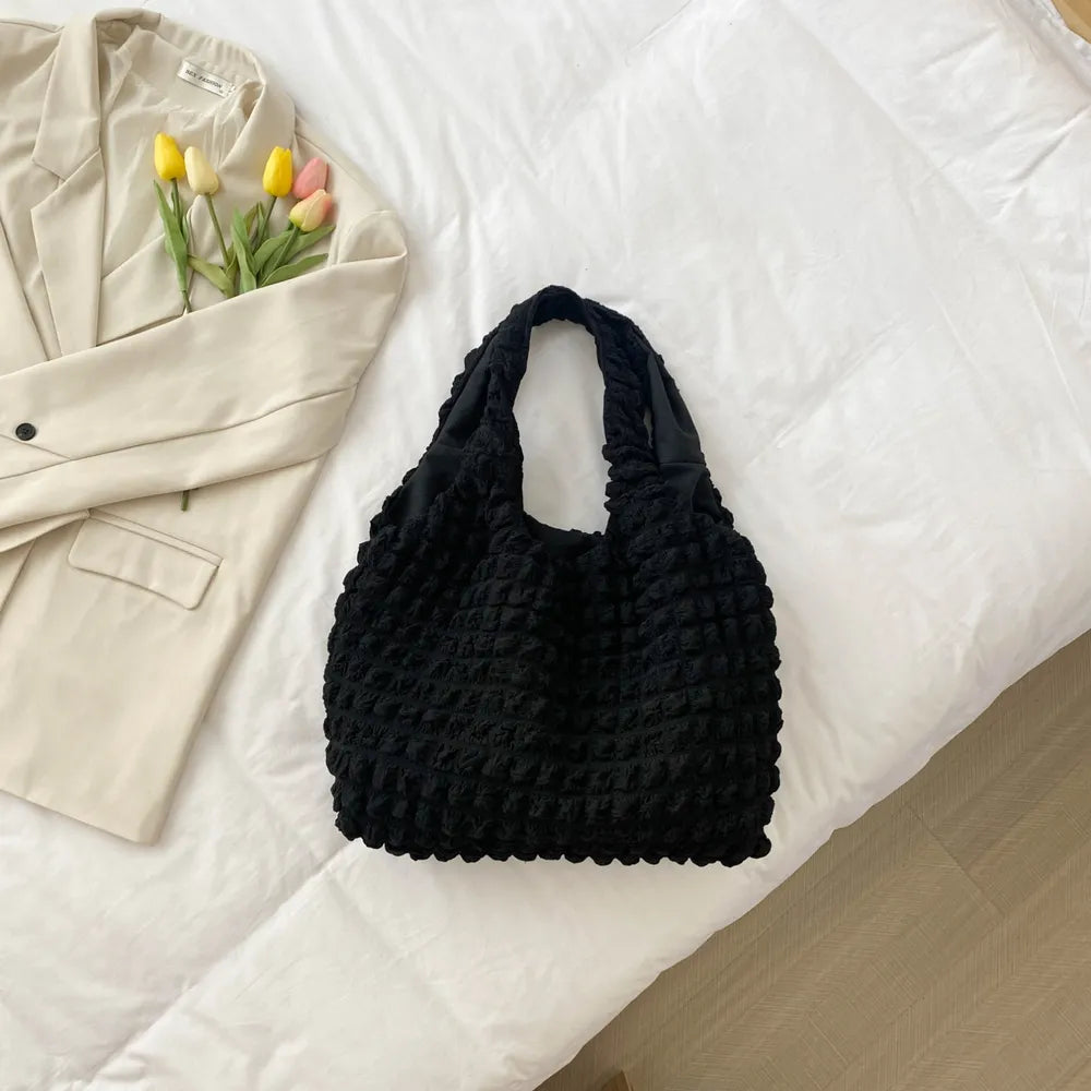 Ruched Polyester Large Handbag - Premium Tote Bag from Trendsi - Just $39.99! Shop now at Handbags Specialist Headquarter