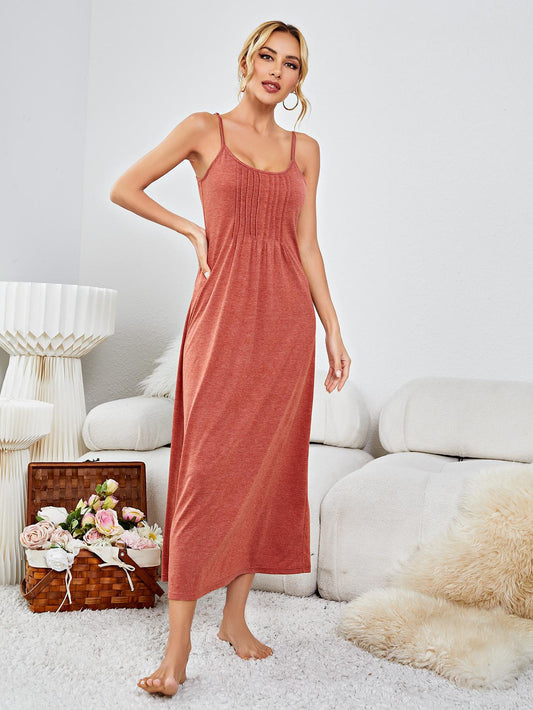 Scoop Neck Spaghetti Strap Night Dress - Premium sleepwear from Trendsi - Just $31.99! Shop now at Handbags Specialist Headquarter