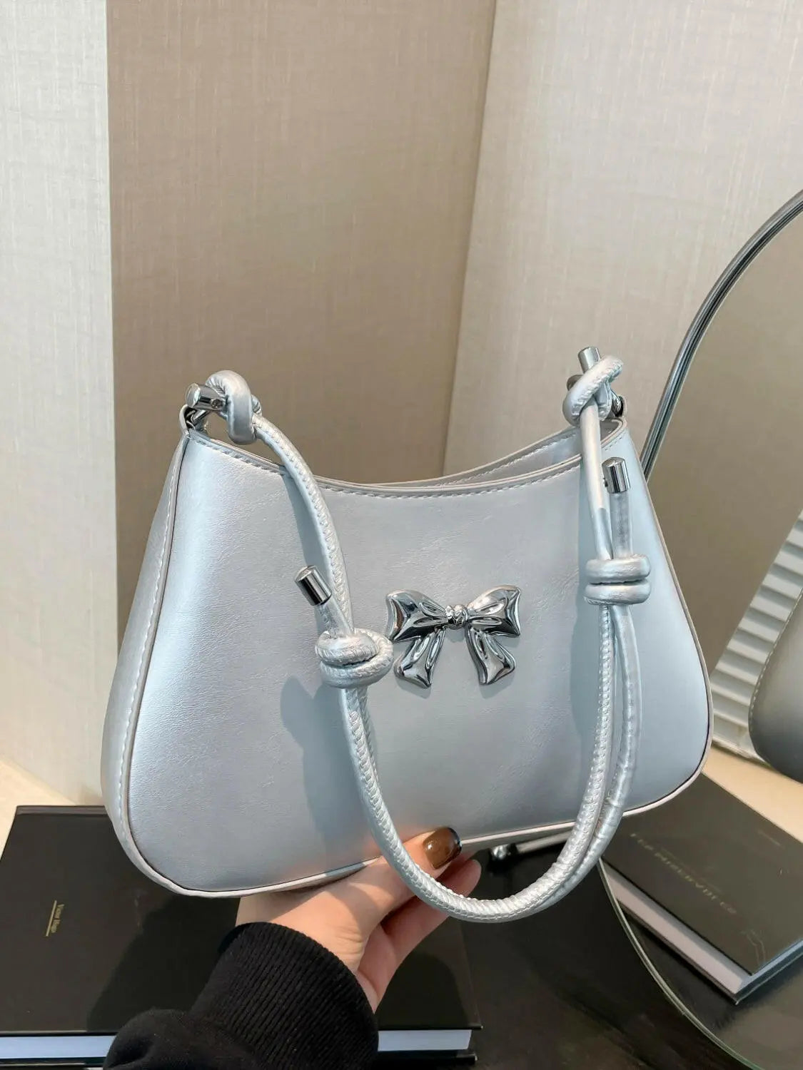 Bow PU Leather Knotted Strap Handbag.