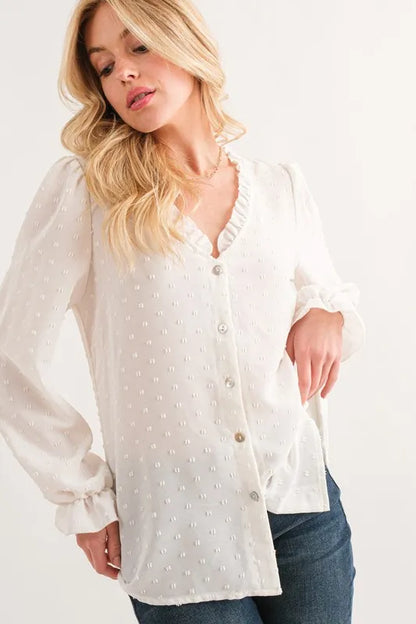And The Why Polka Dot Ruffle Detailed Blouse Top - Premium Women / Tops from Trendsi - Just $38.88! Shop now at Handbags Specialist Headquarter