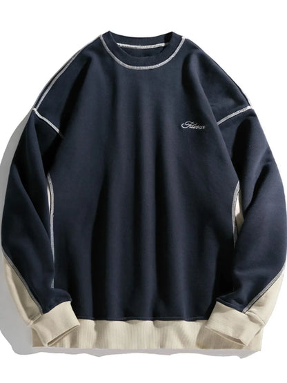 Men's Contrast Round Neck Drop Shoulder Sweatshirt - Premium Men's Sweatshirts from Trendsi - Just $47.38! Shop now at Handbags Specialist Headquarter