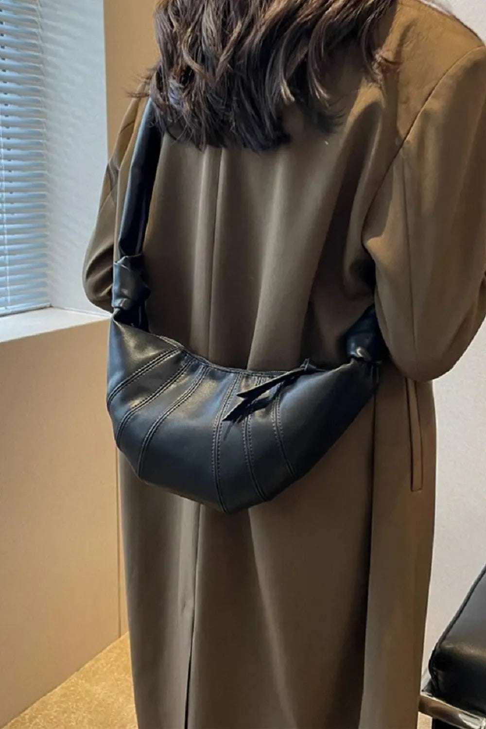 Zenana Vegan Leather Croissant Crossbody Bag - Premium Crossbody Bag from Trendsi - Just $31.99! Shop now at Handbags Specialist Headquarter