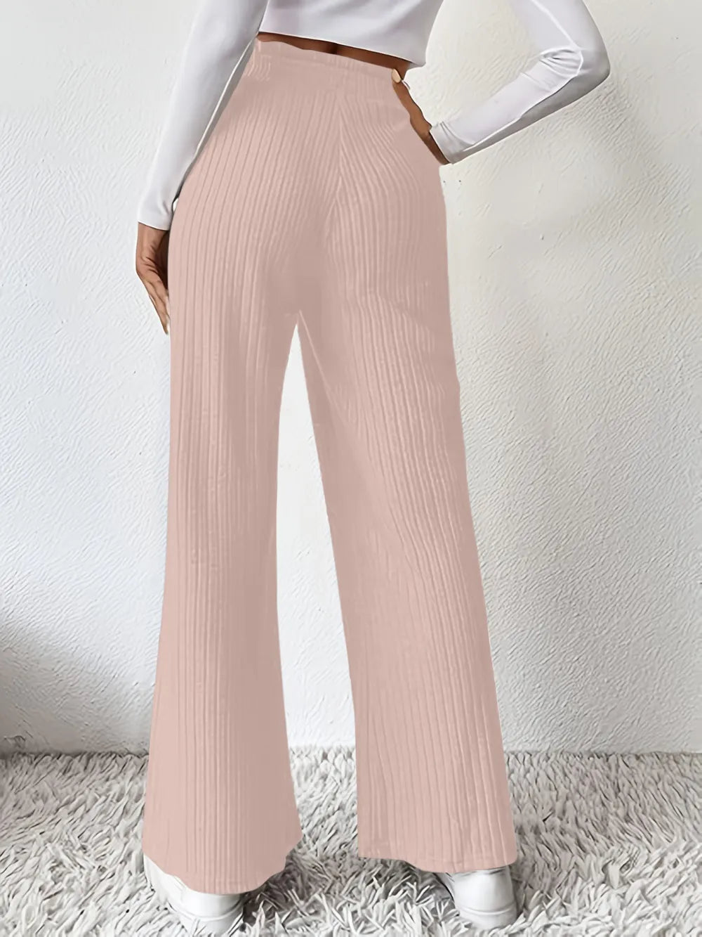 Ribbed High Waist Pants - Premium Women Pants from Trendsi - Just $29.99! Shop now at Handbags Specialist Headquarter
