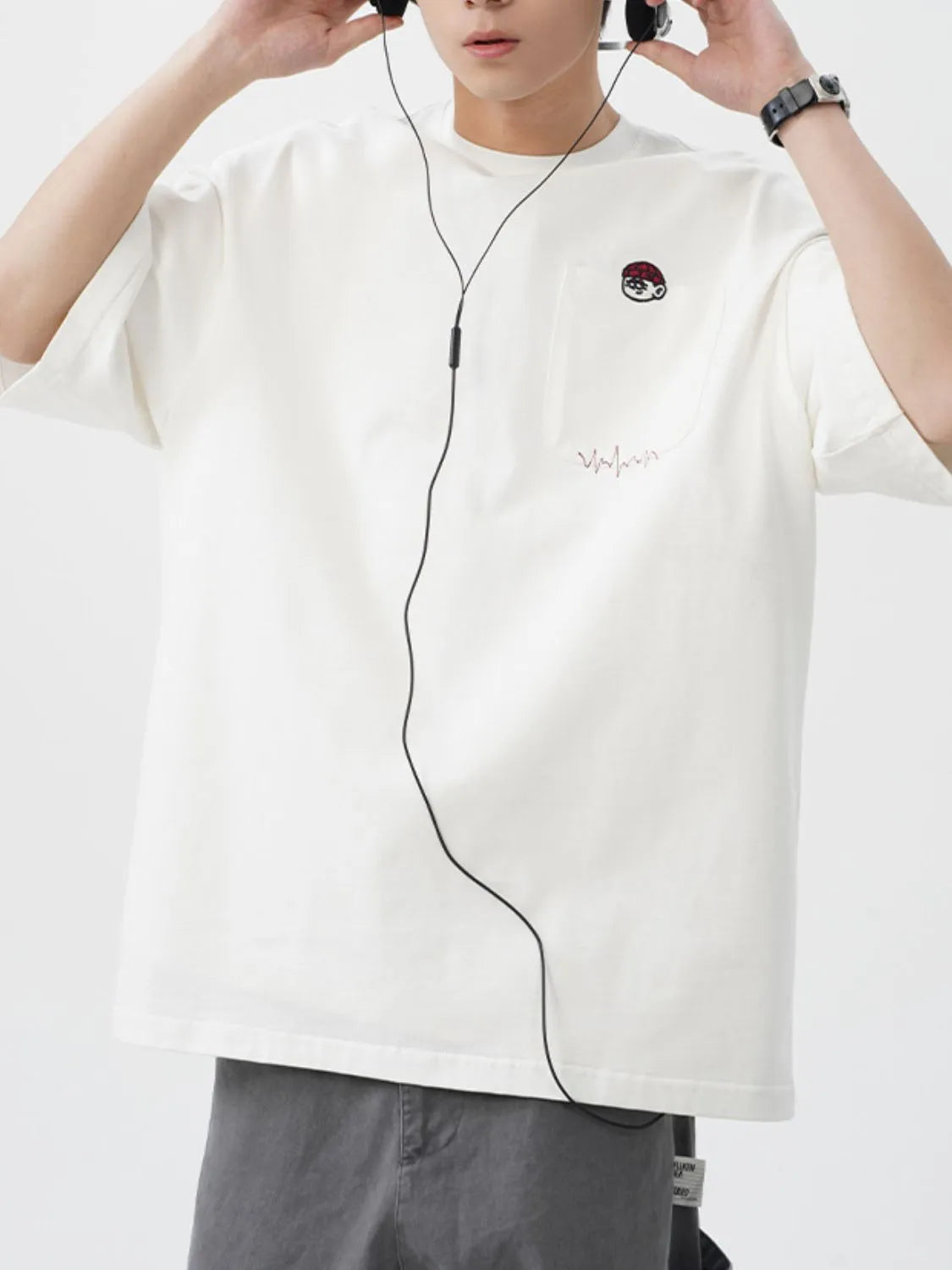 Men's Plus Size Round Neck Embroidered T-Shirt - Premium Men's T-Shirt from Trendsi - Just $30.99! Shop now at Handbags Specialist Headquarter