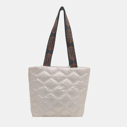 PU Leather Printed Strap Quilted Handbag - Premium Tote Bag from Trendsi - Just $27.99! Shop now at Handbags Specialist Headquarter
