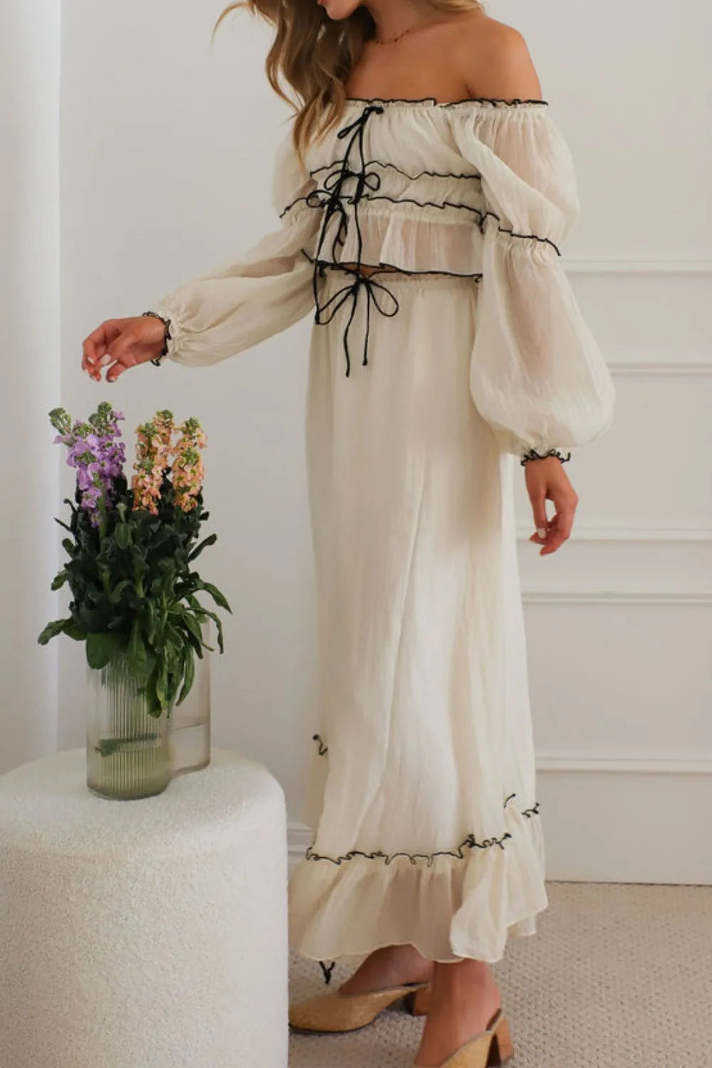 Off-Shoulder Top and Skirt Set - Premium Skirts from Trendsi - Just $37.99! Shop now at Handbags Specialist Headquarter