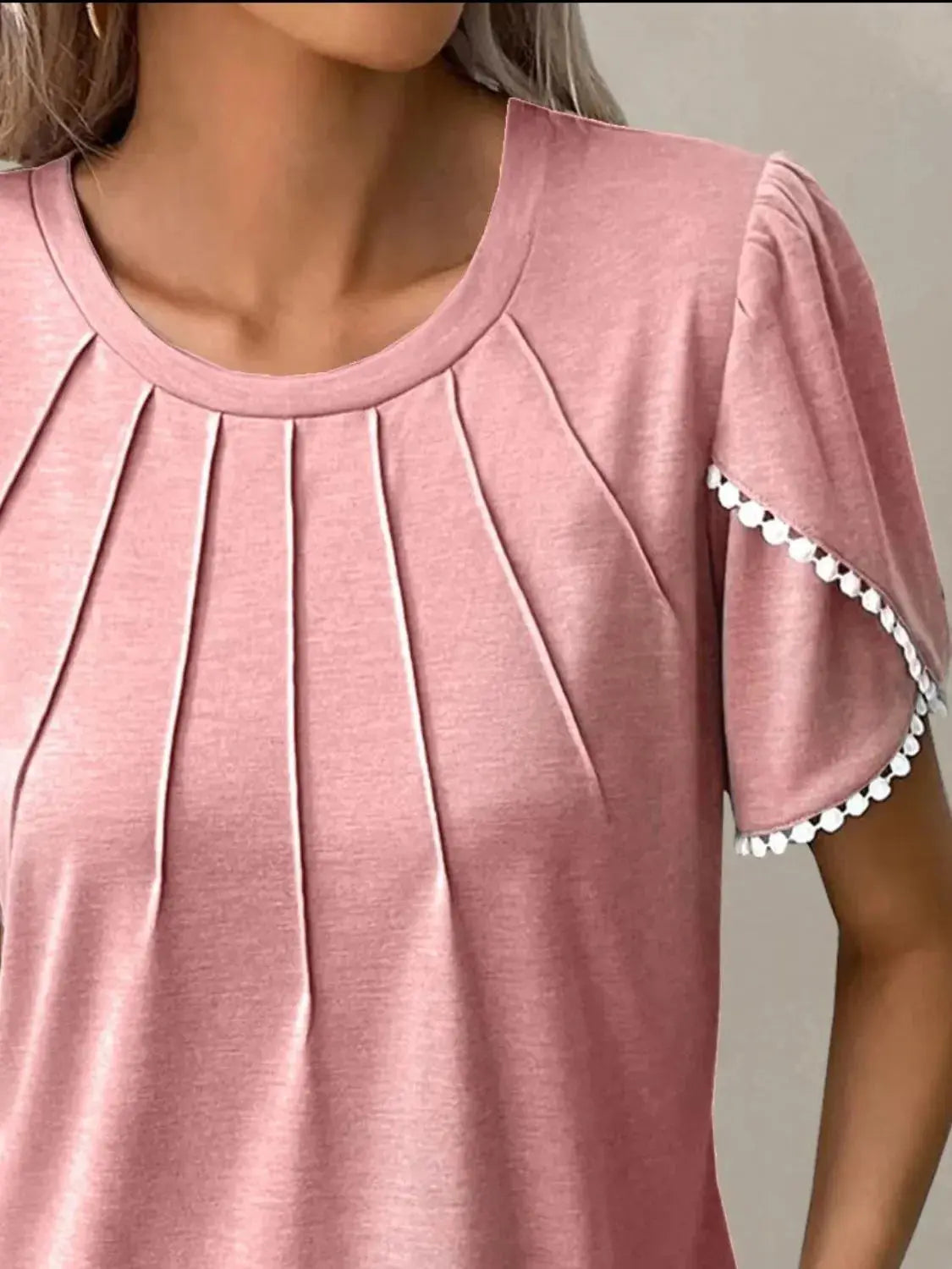 Full Size Round Neck Petal Sleeve Blouse Plus Size.