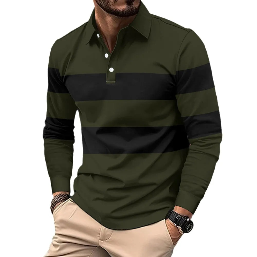 Men's Full Size Collared Contrast Striped Polo Plus Size - Premium Men's Polo shirt from Trendsi - Just $38.99! Shop now at Handbags Specialist Headquarter