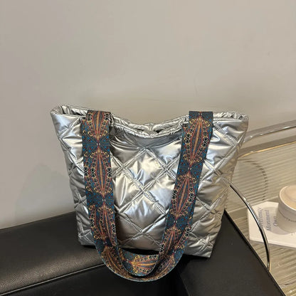 PU Leather Printed Strap Quilted Handbag - Premium Tote Bag from Trendsi - Just $27.99! Shop now at Handbags Specialist Headquarter