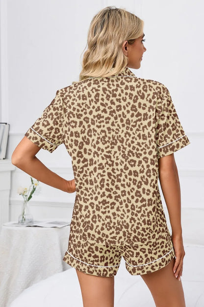 Full Size Leopard Short Sleeve Top and Shorts Lounge Set Plus Size - Premium Sleepwear from Trendsi - Just $26.76! Shop now at Handbags Specialist Headquarter