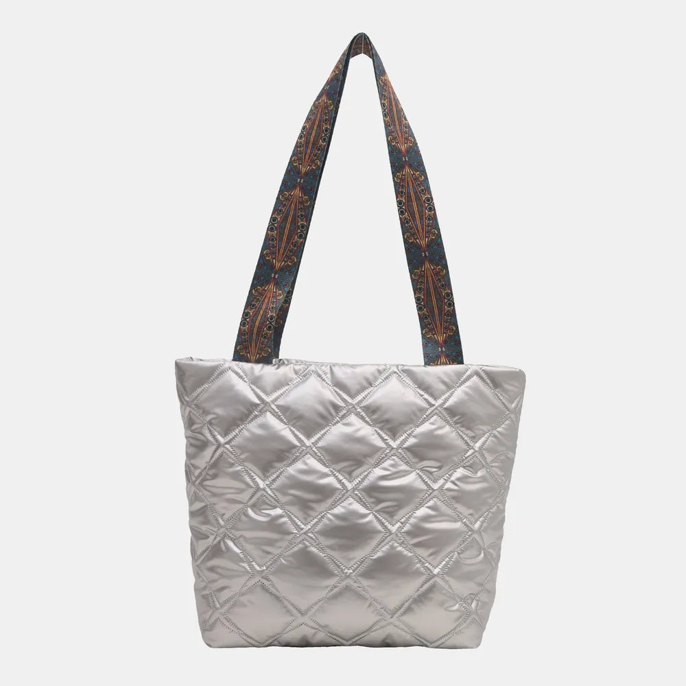 PU Leather Printed Strap Quilted Handbag - Premium Tote Bag from Trendsi - Just $27.99! Shop now at Handbags Specialist Headquarter