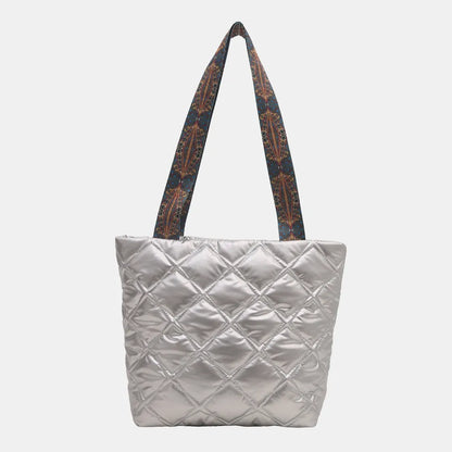 PU Leather Printed Strap Quilted Handbag - Premium Tote Bag from Trendsi - Just $27.99! Shop now at Handbags Specialist Headquarter