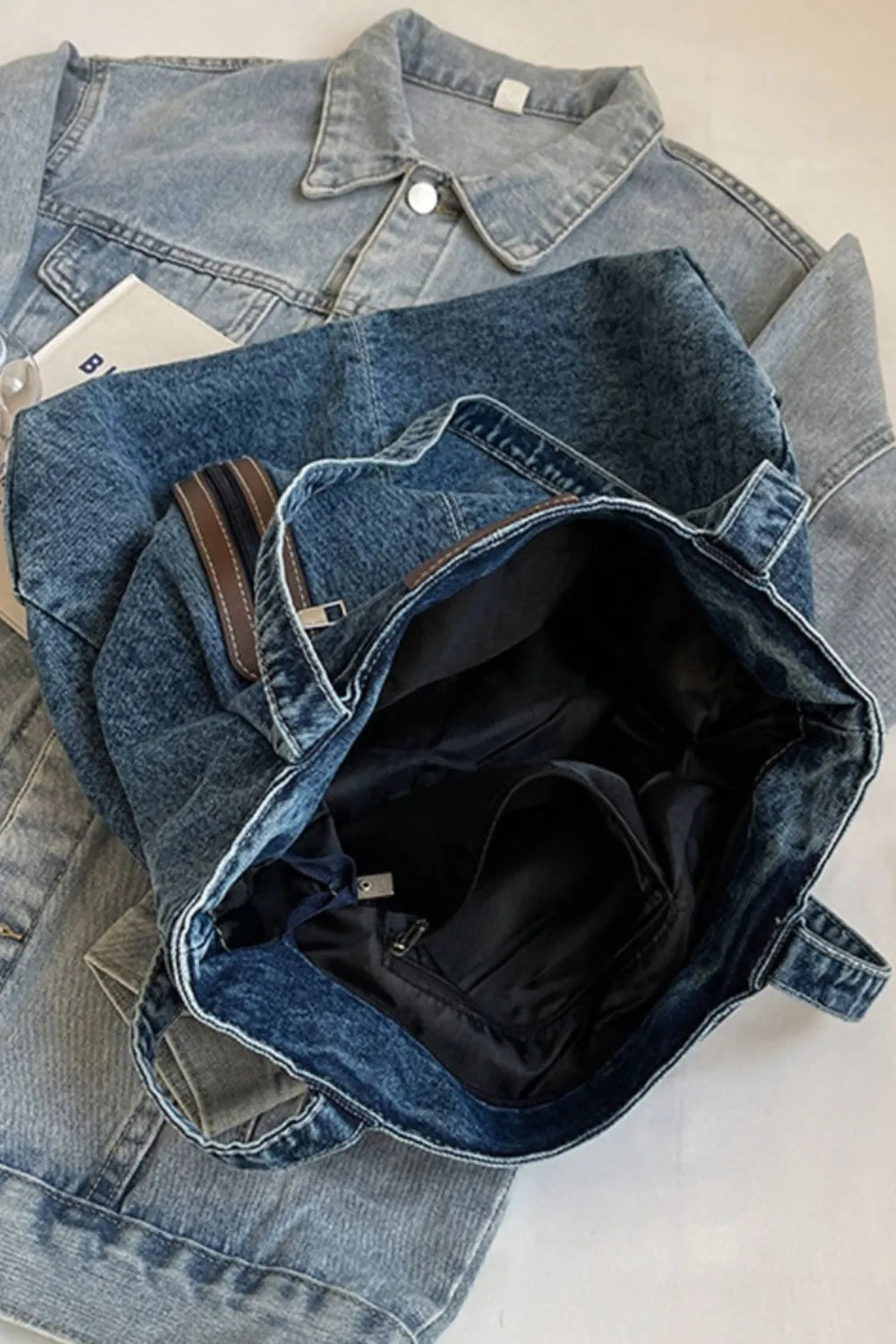 Medium Denim Tote Bag - Premium Tote Bag from Trendsi - Just $32.99! Shop now at Handbags Specialist Headquarter