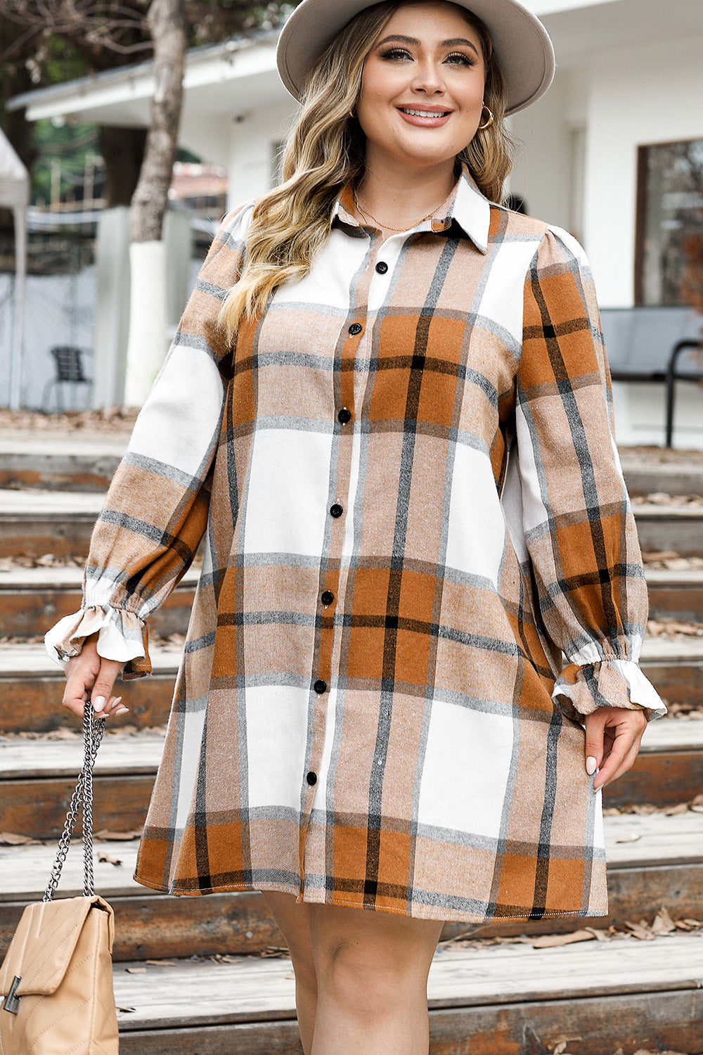 Plus Size Plaid Button Up Shirt Dress - Premium Plus Size Shirts from Trendsi - Just $33! Shop now at Handbags Specialist Headquarter