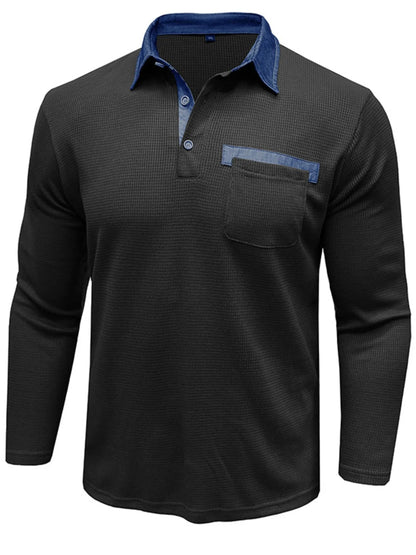 Men's Contrast Collar Long Sleeve Casual Polo Shirt - Premium Men's Polo shirt from Trendsi - Just $39.99! Shop now at Handbags Specialist Headquarter