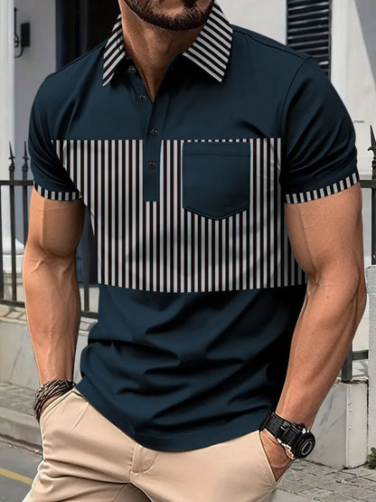 Men's Full Size Collared Contrast Striped Polo Plus Size - Premium Men's Polo shirt from Trendsi - Just $29.99! Shop now at Handbags Specialist Headquarter