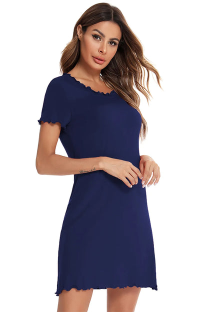 Round Neck Short Sleeve Lounge Dress - Premium Sleepwear from Trendsi - Just $28.99! Shop now at Handbags Specialist Headquarter
