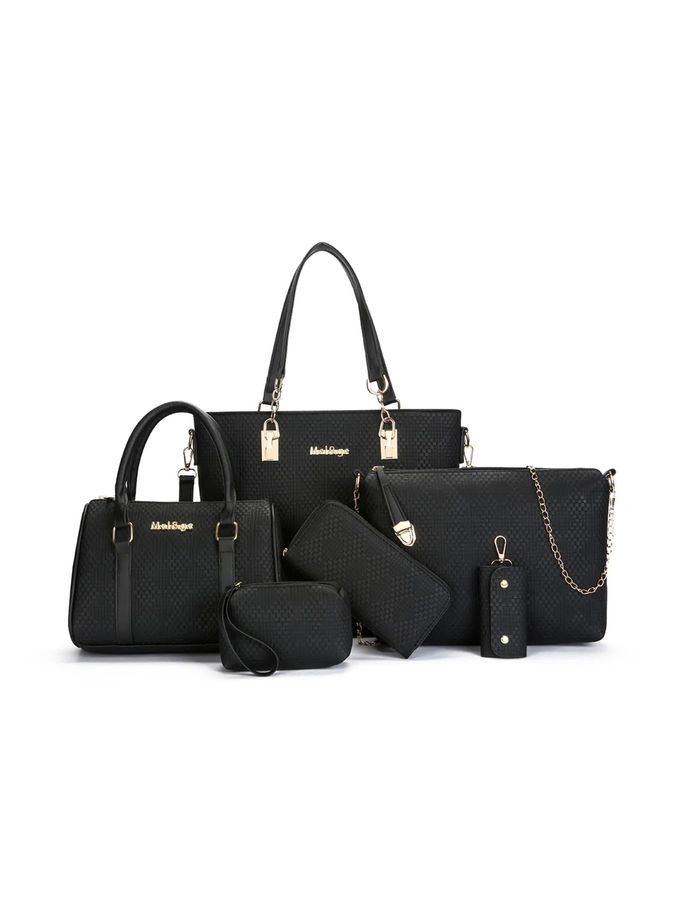 6-Piece Leather Textured Bag Set - Premium Wallet from Trendsi - Just $37.99! Shop now at Handbags Specialist Headquarter