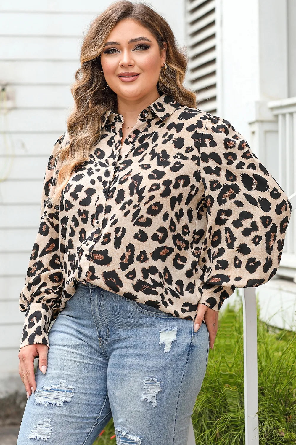 Plus Size Printed Long Sleeve Shirt - Premium Plus Size Shirts from Trendsi - Just $31! Shop now at Handbags Specialist Headquarter