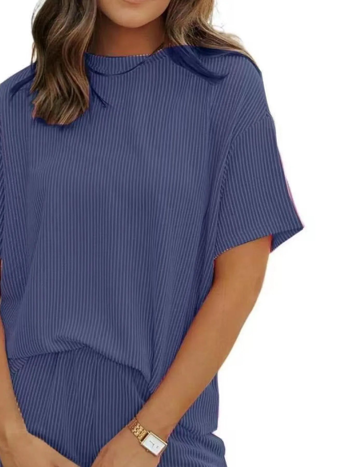 Full Size Ribbed Short Sleeve Top and Shorts Two-Piece Set Plus Size - Premium Sleepwear from Trendsi - Just $34.99! Shop now at Handbags Specialist Headquarter