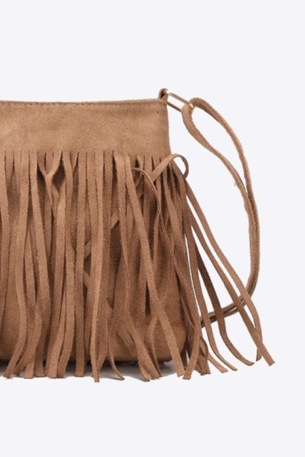Adored PU Leather Crossbody Bag with Fringe - Premium Crossbody Bag from Trendsi - Just $26.99! Shop now at Handbags Specialist Headquarter