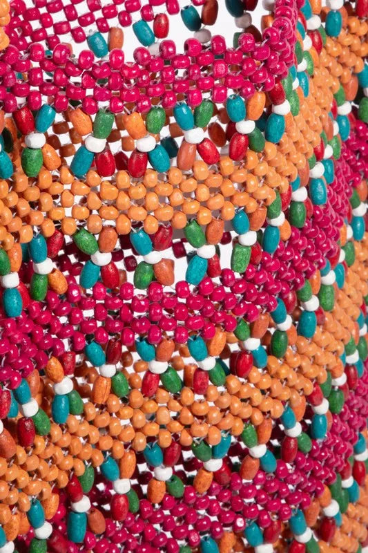 Fame Contrast Wooden Beaded Tote Bag - Premium Tote Bag from Trendsi - Just $38.99! Shop now at Handbags Specialist Headquarter