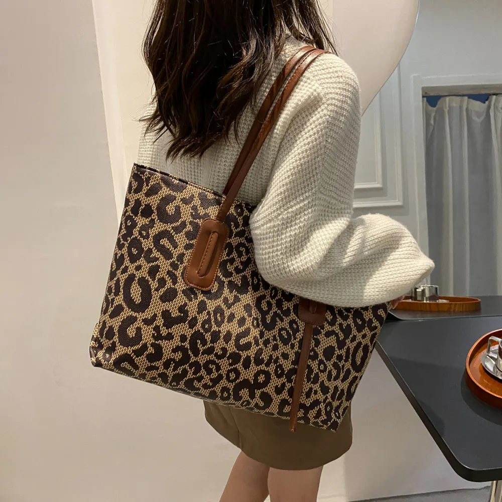 PU Leather Leopard Tote Bag - Premium Tote Bag from Trendsi - Just $39.99! Shop now at Handbags Specialist Headquarter