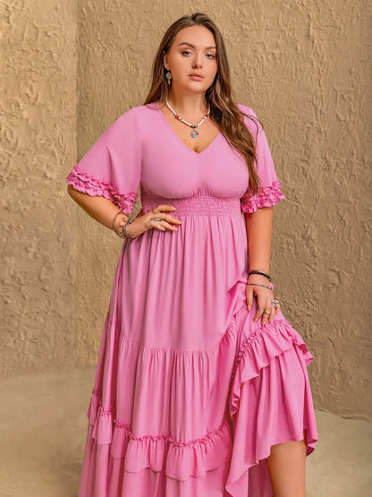 Plus Size V-Neck Half Sleeve Maxi Dress - Premium Dresses from Trendsi - Just $48.99! Shop now at Handbags Specialist Headquarter