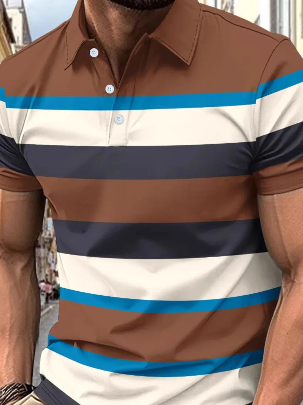 Men's Full Size Collared Short Sleeve Striped Polo Plus Size - Premium Men's Polo shirt from Trendsi - Just $30.99! Shop now at Handbags Specialist Headquarter