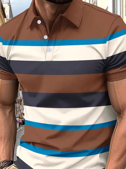 Men's Full Size Collared Short Sleeve Striped Polo Plus Size - Premium Men's Polo shirt from Trendsi - Just $30.99! Shop now at Handbags Specialist Headquarter