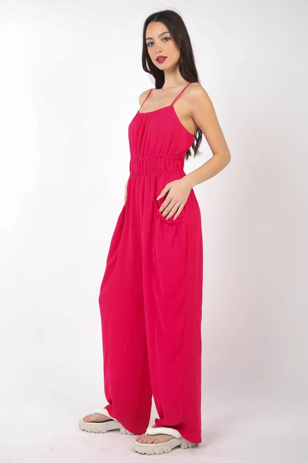 VERY J Pintuck Detail Woven Sleeveless Jumpsuit - Premium Sleepwear from Trendsi - Just $45.99! Shop now at Handbags Specialist Headquarter
