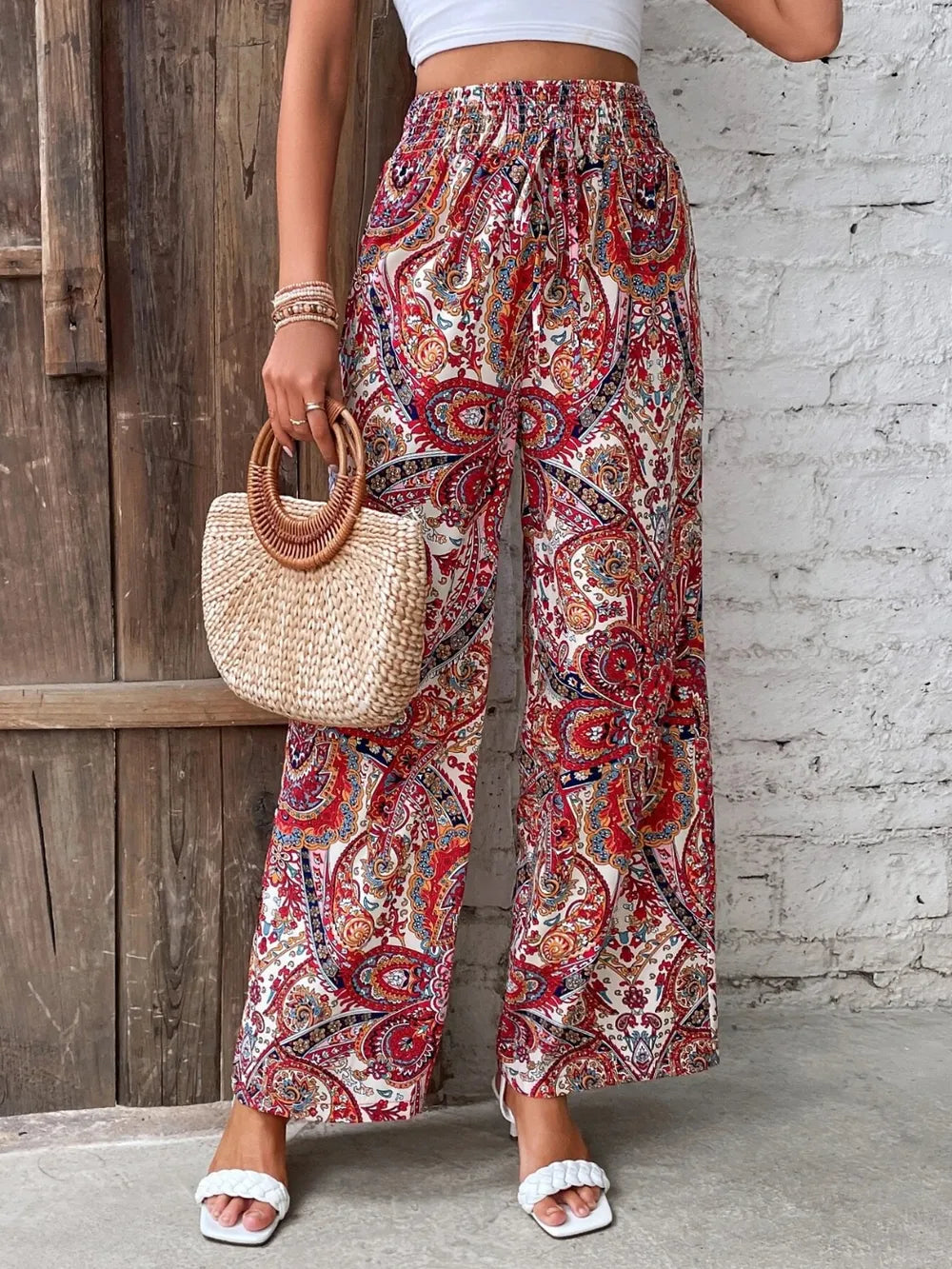Printed Wide Leg Pants - Premium Women Pants from Trendsi - Just $27.99! Shop now at Handbags Specialist Headquarter