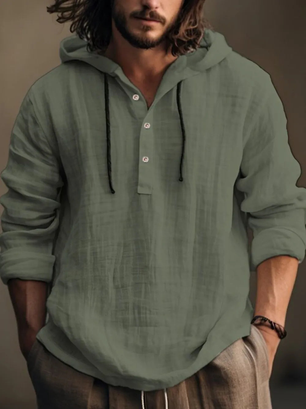 Men's Full Size Half Button Long Sleeve Hoodie - Premium Men's Sweatshirts from Trendsi - Just $28.54! Shop now at Handbags Specialist Headquarter