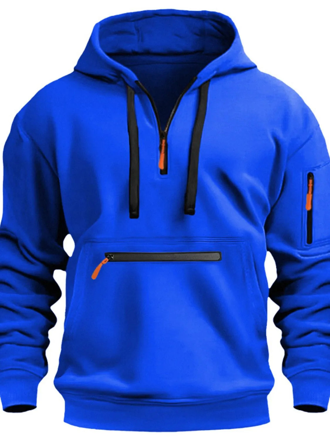 Men's Full Drawstring Half Zip Hoodie Plus Size - Premium Men's Sweatshirts from Trendsi - Just $35.30! Shop now at Handbags Specialist Headquarter